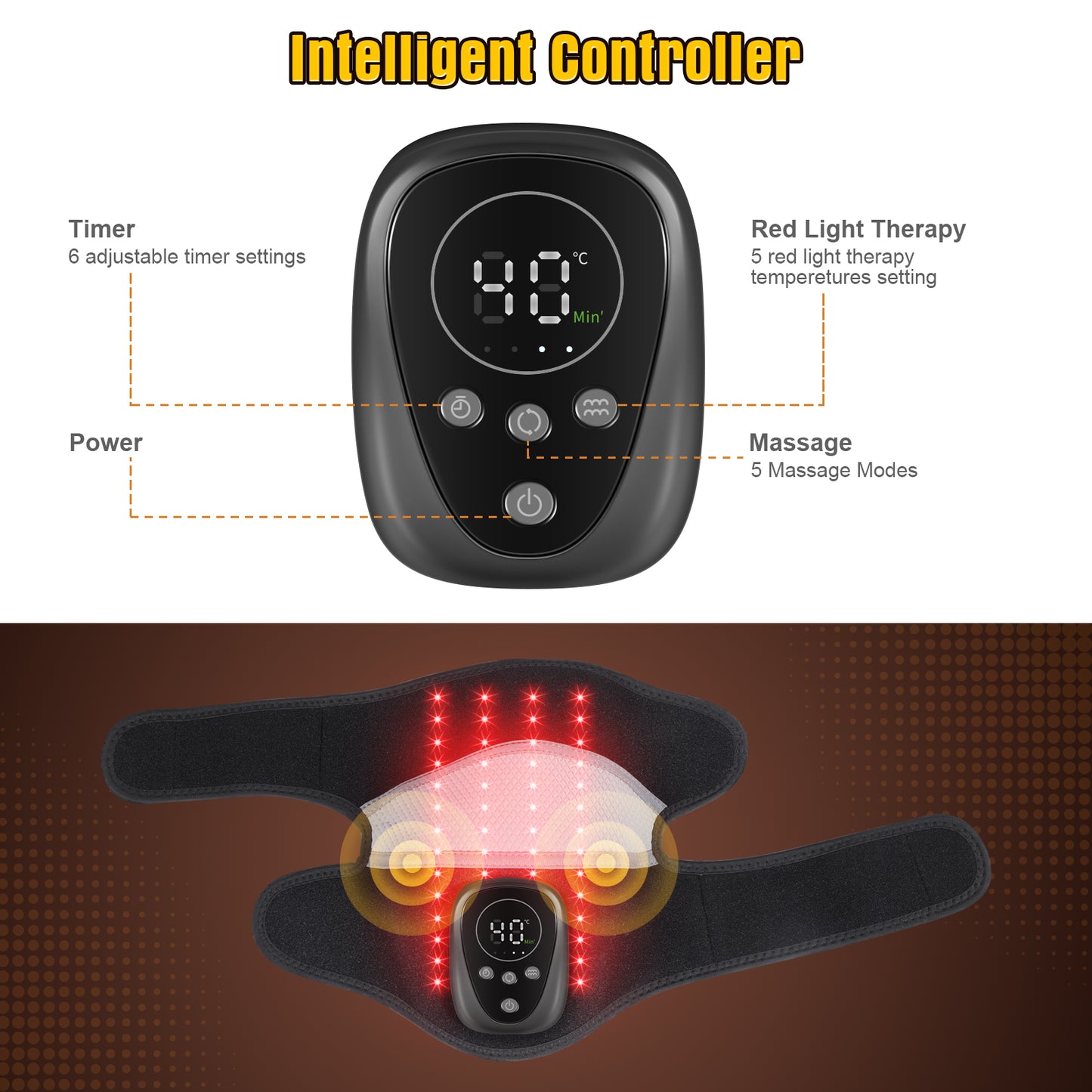 Cordless Knee Massager with Heat and Red Light Therapy for Knee Pain Relief