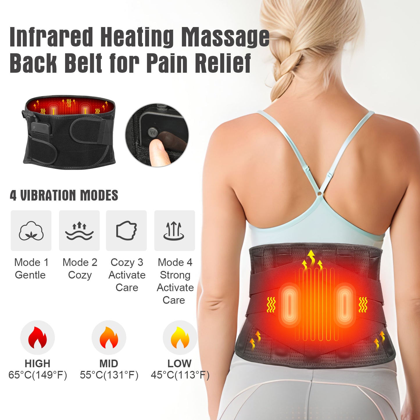 Lower Back Brace with Heating Pad and Back Massager